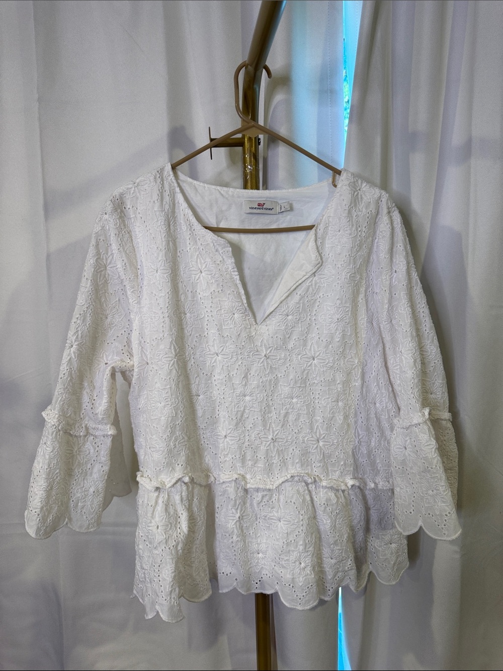 Vineyard Vines White Eyelet Peplum Top Large Lined summer